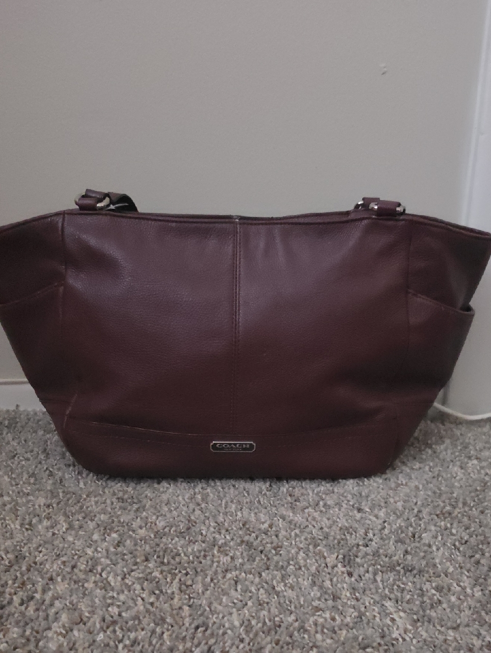 Coach Pebble Leather Tote in Burgundy